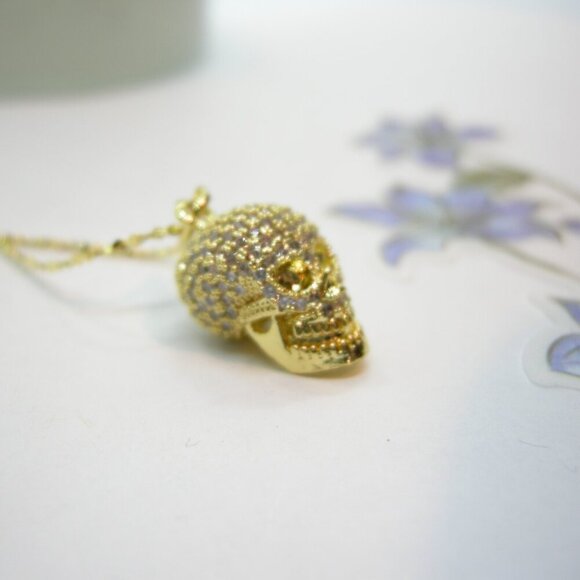 Dainty Micropavé Skull Necklace on Gold Chain - Picture 6 of 12